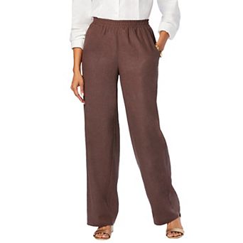 Jessica London Women's Plus Size Lightweight Linen-Blend Straight-Leg Pants