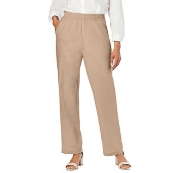 Jessica London Women's Plus Size Lightweight Linen-Blend Straight-Leg Pants