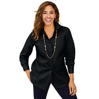 Jessica London Women's Plus Size Wrinkle-Free Stretch Poplin Shirt