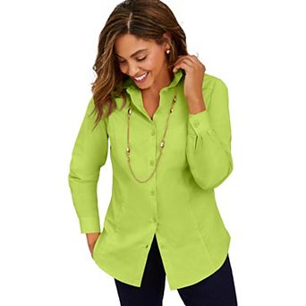Jessica London Women's Plus Size Wrinkle-Free Stretch Poplin Shirt