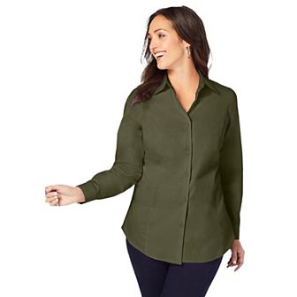 Jessica London Women's Plus Size Wrinkle-Free Stretch Poplin Shirt