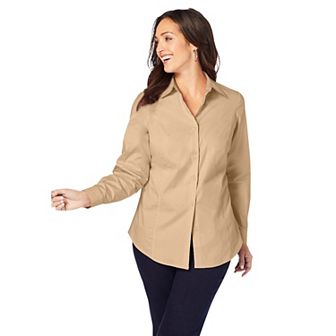 Jessica London Women's Plus Size Wrinkle-Free Stretch Poplin Shirt