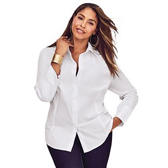 Jessica London Women's Plus Size Wrinkle-Free Stretch Poplin Shirt