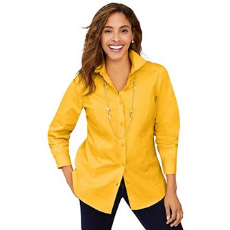 Jessica London Women's Plus Size Wrinkle-Free Stretch Poplin Shirt