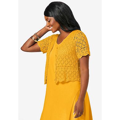Jessica London Women's Plus Size Crochet Shrug
