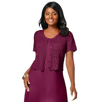 Jessica London Women's Plus Size Crochet Shrug