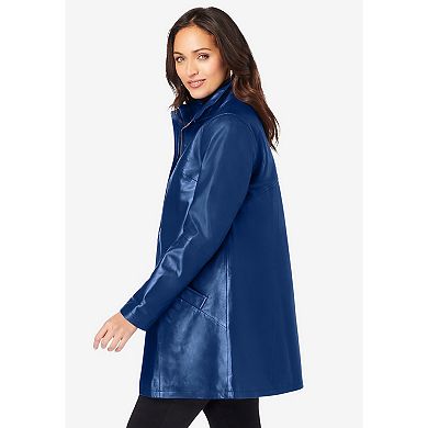Jessica London Women's Plus Size A-Line Zip Front Leather Jacket