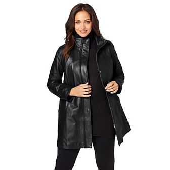 Jessica London Women's Plus Size A-line Zip Front Leather Jacket