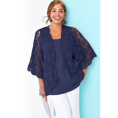 Jessica London Women's Plus Size Crochet Cardigan
