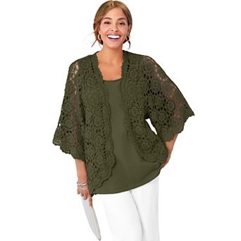 Jessica London Women's Plus Size Crochet Cardigan