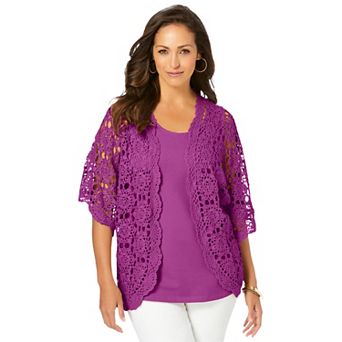 Jessica London Women's Plus Size Crochet Cardigan