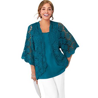 Jessica London Women's Plus Size Crochet Cardigan