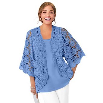 Jessica London Women's Plus Size Crochet Cardigan
