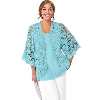 Jessica London Women's Plus Size Crochet Cardigan