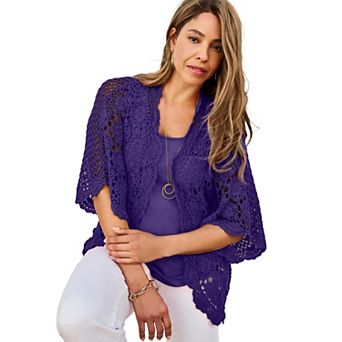 Jessica London Women's Plus Size Crochet Cardigan