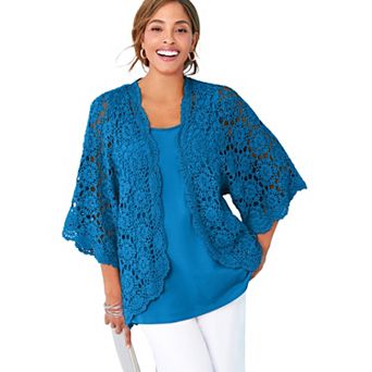 Jessica London Women's Plus Size Crochet Cardigan