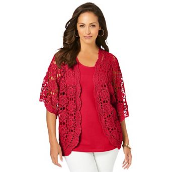 Jessica London Women's Plus Size Crochet Cardigan