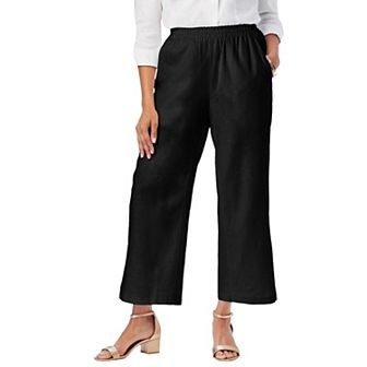 Jessica London Women's Plus Size Wide Leg Linen Crop Pant