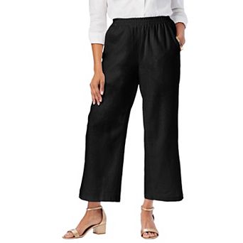 Jessica London Women's Plus Size Wide Leg Linen Crop Pant