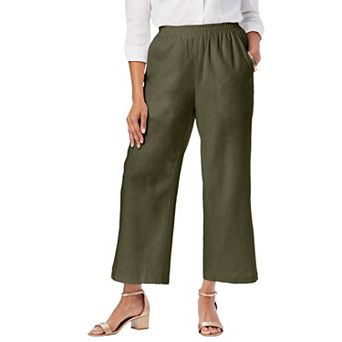 Jessica London Women's Plus Size Wide Leg Linen Crop Pant
