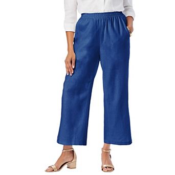 Jessica London Women's Plus Size Wide Leg Linen Crop Pant