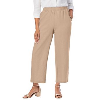 Jessica London Women's Plus Size Wide Leg Linen Crop Pant
