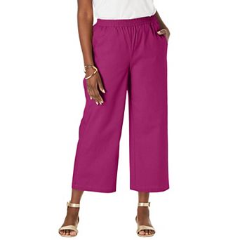 Jessica London Women's Plus Size Wide Leg Linen Crop Pant