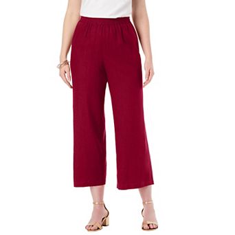 Jessica London Women's Plus Size Wide Leg Linen Crop Pant