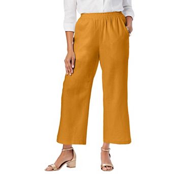 Jessica London Women's Plus Size Wide Leg Linen Crop Pant