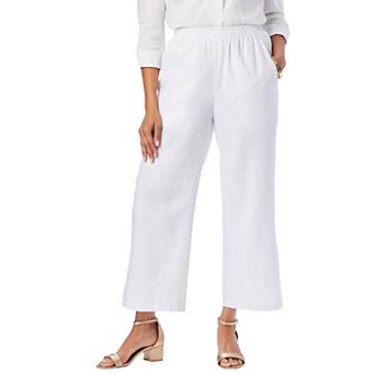 Jessica London Women's Plus Size Wide Leg Linen Crop Pant