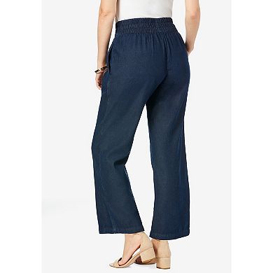 Jessica London Women's Plus Size Chambray Wide Leg Pant