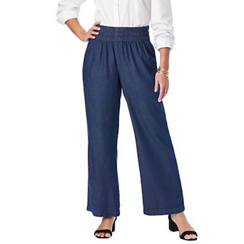 Jessica London Women's Plus Size Chambray Wide Leg Pant