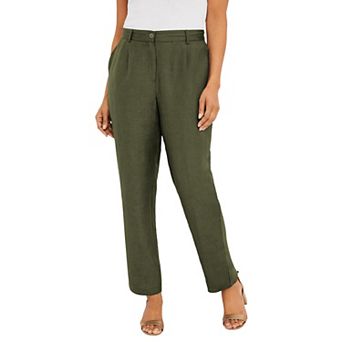 Jessica London Women's Plus Size Linen Pleat-Front Pant