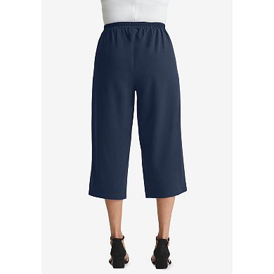 Jessica London Women's Plus Size Wide-leg Crop Crepe Pants