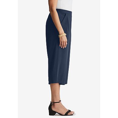 Jessica London Women's Plus Size Wide-leg Crop Crepe Pants