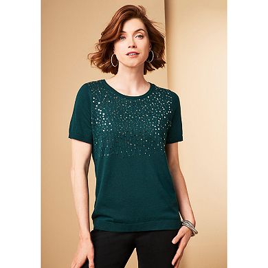 Jessica London Women's Plus Size Fine Gauge Crewneck Knit Shell