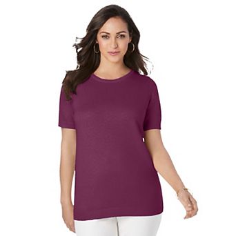 Jessica London Women's Plus Size Fine Gauge Crewneck Shell