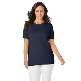 Jessica London Women's Plus Size Fine Gauge Crewneck Knit Shell