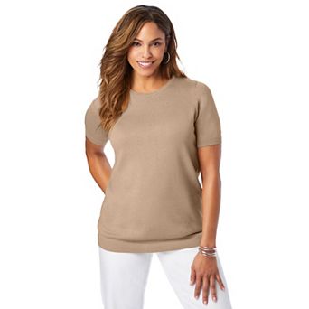 Jessica London Women's Plus Size Fine Gauge Crewneck Shell