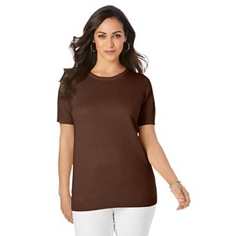 Jessica London Women's Plus Size Fine Gauge Crewneck Shell