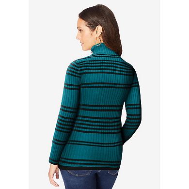 Jessica London Women's Plus Size Ribbed Cotton Turtleneck Sweater