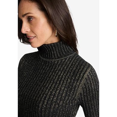Jessica London Women's Plus Size Ribbed Cotton Turtleneck Sweater
