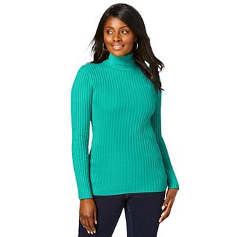 Jessica London Women's Plus Size Ribbed Cotton Turtleneck Sweater