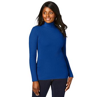 Jessica London Women's Plus Size Ribbed Cotton Turtleneck Sweater