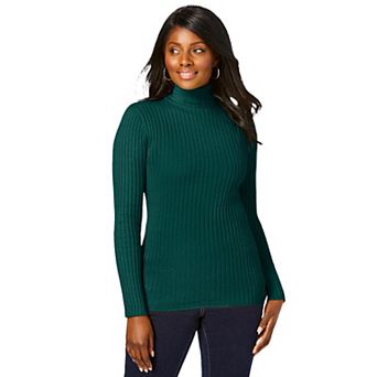 Jessica London Women's Plus Size Ribbed Cotton Turtleneck Sweater