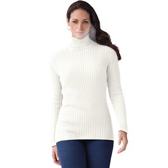 Jessica London Women's Plus Size Ribbed Cotton Turtleneck Sweater