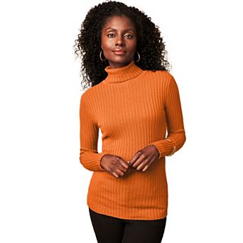 Jessica London Women's Plus Size Ribbed Cotton Turtleneck Sweater