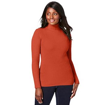 Jessica London Women's Plus Size Ribbed Cotton Turtleneck Sweater