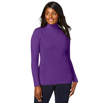 Jessica London Women's Plus Size Ribbed Cotton Turtleneck Sweater