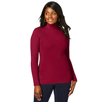 Jessica London Women's Plus Size Ribbed Cotton Turtleneck Sweater
